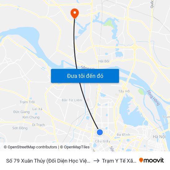Số 79 Xuân Thủy (Đối Diện Học Viện Báo Chí Và Tuyên Truyền) to Trạm Y Tế Xã Tiền Phong map