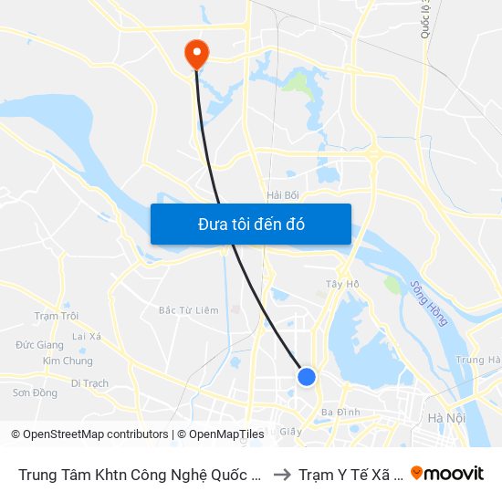 Trung Tâm Khtn Công Nghệ Quốc Gia - 18 Hoàng Quốc Việt to Trạm Y Tế Xã Tiền Phong map