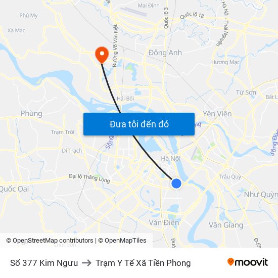 Số 377 Kim Ngưu to Trạm Y Tế Xã Tiền Phong map