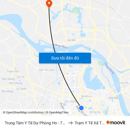 Trung Tâm Y Tế Dự Phòng Hn - 70 Nguyễn Chí Thanh to Trạm Y Tế Xã Tiền Phong map