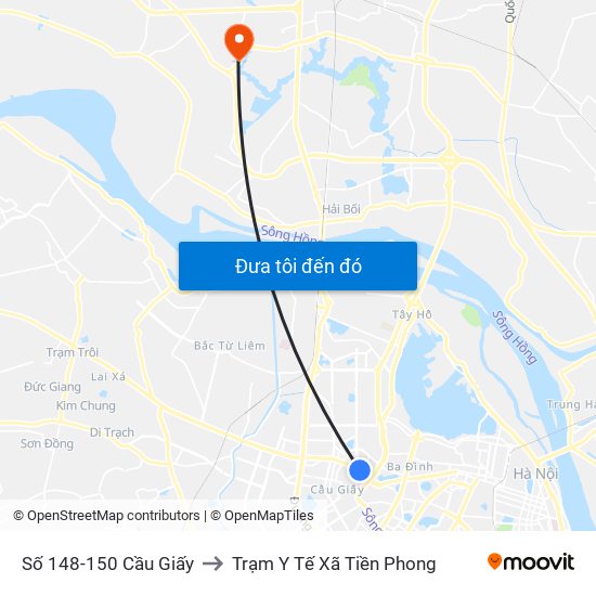 Số 148-150 Cầu Giấy to Trạm Y Tế Xã Tiền Phong map