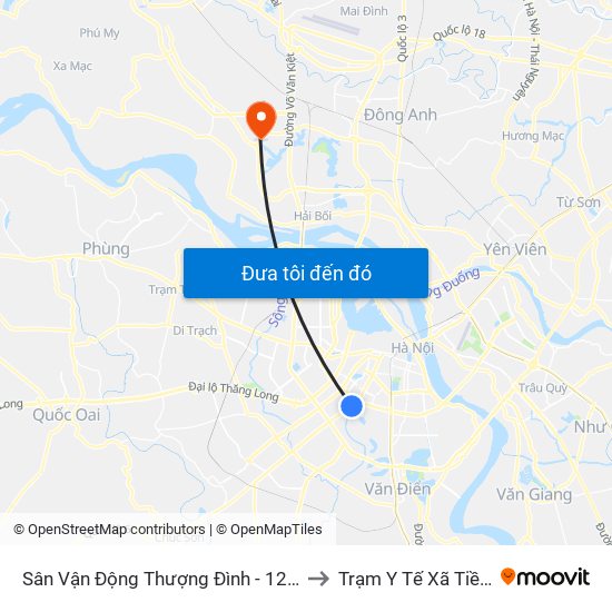 Sân Vận Động Thượng Đình - 129 Nguyễn Trãi to Trạm Y Tế Xã Tiền Phong map