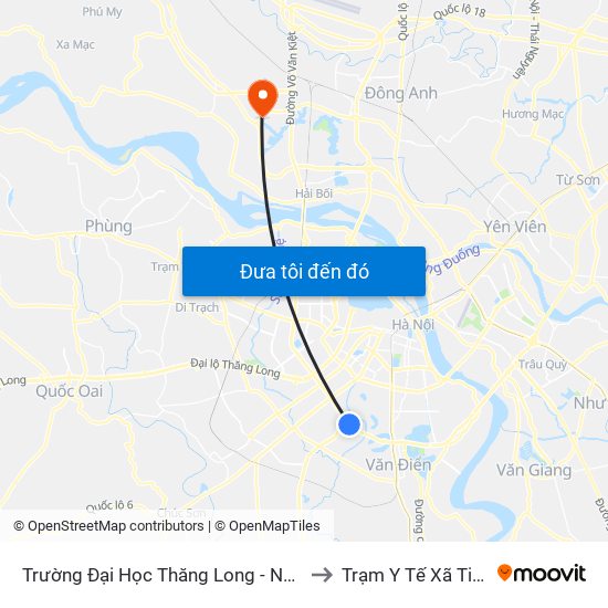Trường Đại Học Thăng Long - Nghiêm Xuân Yêm to Trạm Y Tế Xã Tiền Phong map