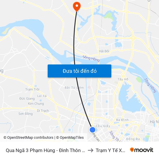Qua Ngã 3 Phạm Hùng - Đình Thôn (Hướng Đi Phạm Văn Đồng) to Trạm Y Tế Xã Tiền Phong map