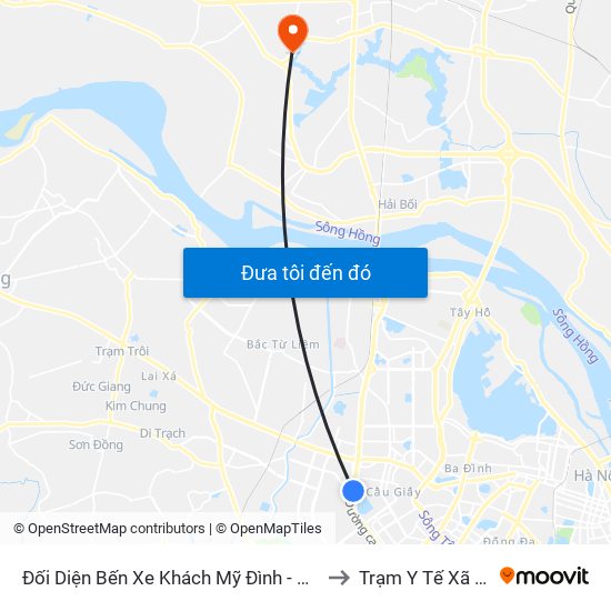 Đối Diện Bến Xe Khách Mỹ Đình - Phạm Hùng (Cột Trước) to Trạm Y Tế Xã Tiền Phong map