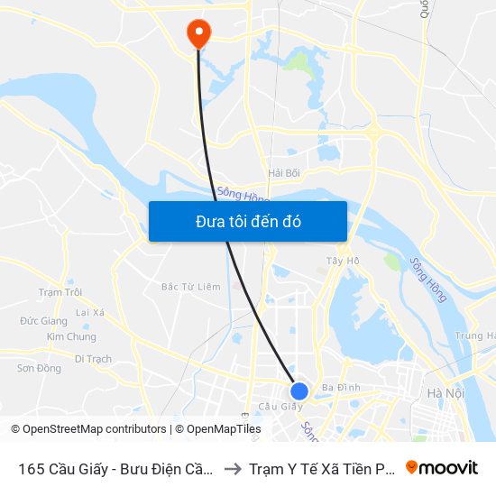 165 Cầu Giấy - Bưu Điện Cầu Giấy to Trạm Y Tế Xã Tiền Phong map