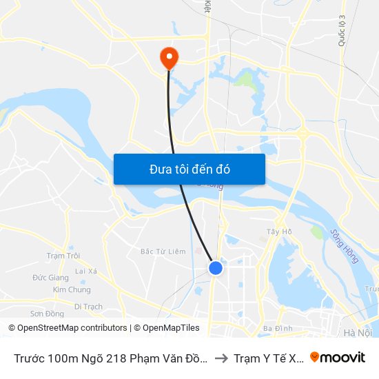 Trước 100m Ngõ 218 Phạm Văn Đồng (Đối Diện Công Viên Hòa Bình) to Trạm Y Tế Xã Tiền Phong map