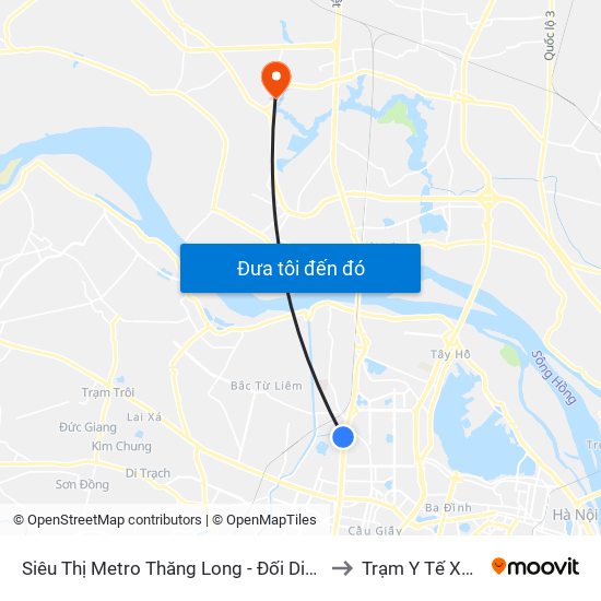 Siêu Thị Metro Thăng Long - Đối Diện Ngõ 599 Phạm Văn Đồng to Trạm Y Tế Xã Tiền Phong map