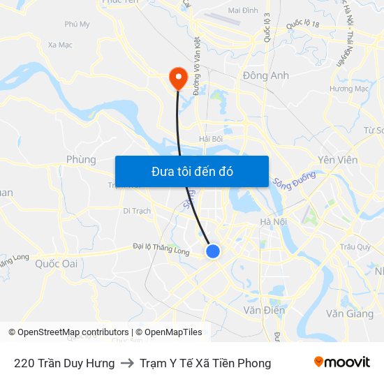 220 Trần Duy Hưng to Trạm Y Tế Xã Tiền Phong map