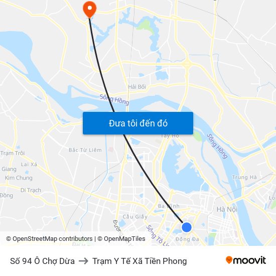 Số 94 Ô Chợ Dừa to Trạm Y Tế Xã Tiền Phong map