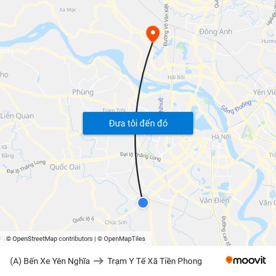 (A) Bến Xe Yên Nghĩa to Trạm Y Tế Xã Tiền Phong map