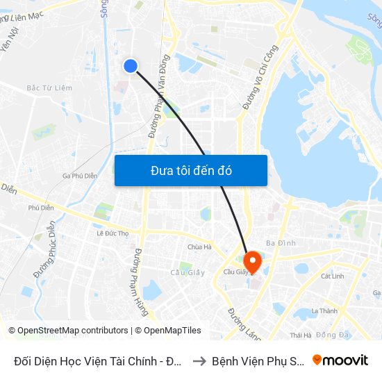 Đối Diện Học Viện Tài Chính - Đường Đức Thắng to Bệnh Viện Phụ Sản Hà Nội map