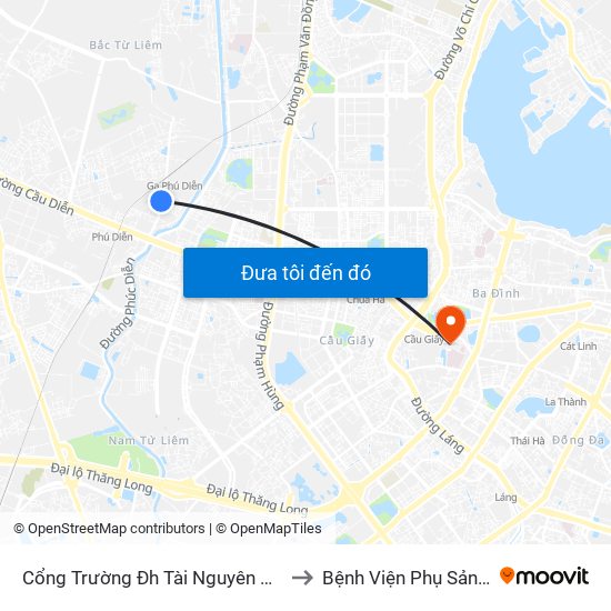 Cổng Trường Đh Tài Nguyên Môi Trường to Bệnh Viện Phụ Sản Hà Nội map