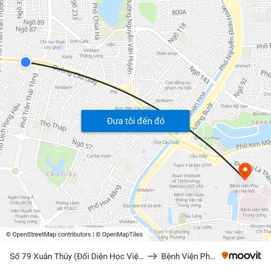 Số 79 Xuân Thủy (Đối Diện Học Viện Báo Chí Và Tuyên Truyền) to Bệnh Viện Phụ Sản Hà Nội map
