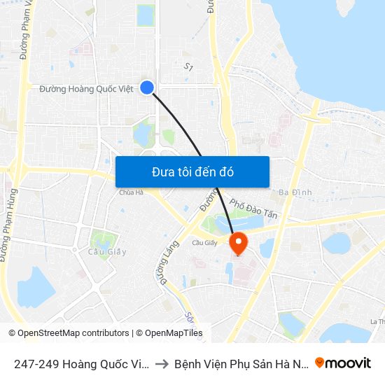 247-249 Hoàng Quốc Việt to Bệnh Viện Phụ Sản Hà Nội map