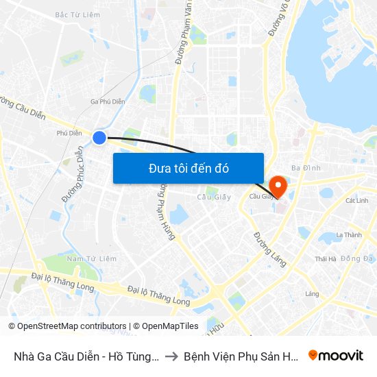 Nhà Ga Cầu Diễn - Hồ Tùng Mậu to Bệnh Viện Phụ Sản Hà Nội map