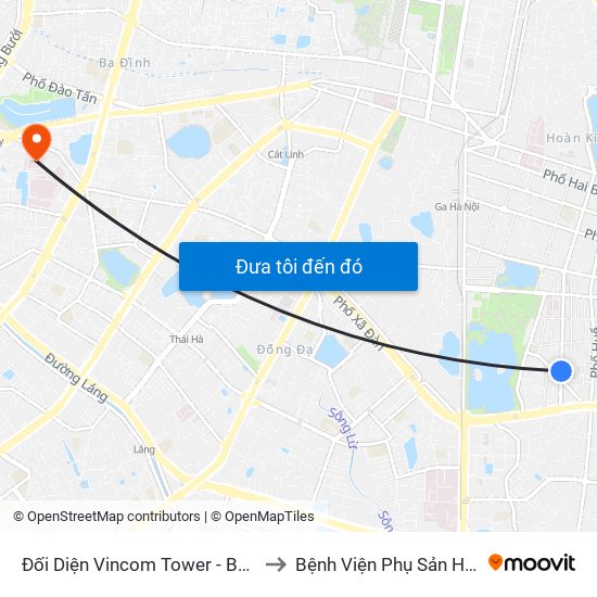 Đối Diện Vincom Tower - Bà Triệu to Bệnh Viện Phụ Sản Hà Nội map