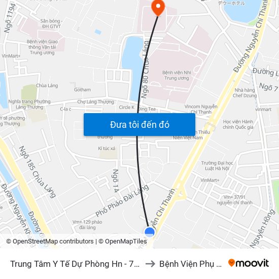 Trung Tâm Y Tế Dự Phòng Hn - 70 Nguyễn Chí Thanh to Bệnh Viện Phụ Sản Hà Nội map