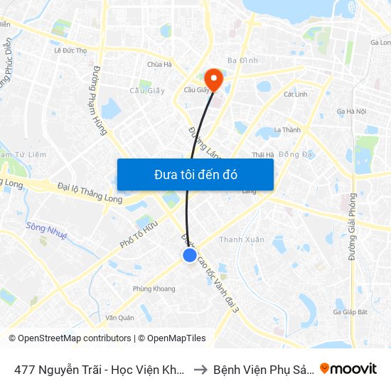 477 Nguyễn Trãi - Học Viện Khoa Học Xã Hội to Bệnh Viện Phụ Sản Hà Nội map