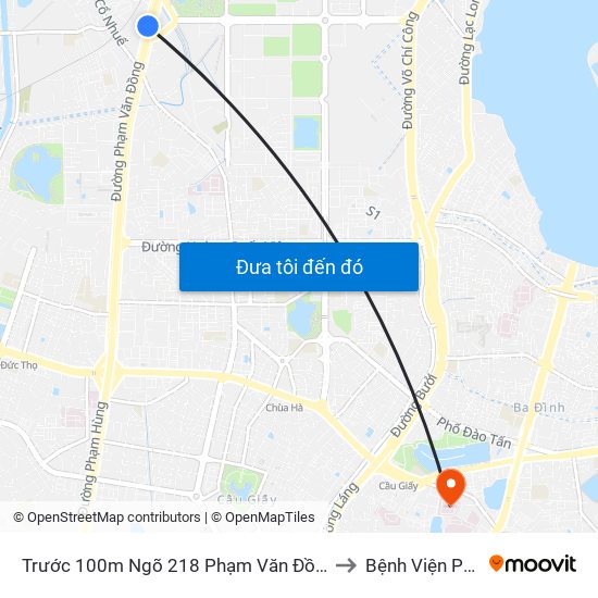 Trước 100m Ngõ 218 Phạm Văn Đồng (Đối Diện Công Viên Hòa Bình) to Bệnh Viện Phụ Sản Hà Nội map