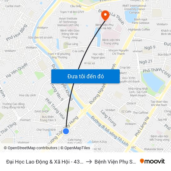 Đại Học Lao Động & Xã Hội - 43 Trần Duy Hưng to Bệnh Viện Phụ Sản Hà Nội map