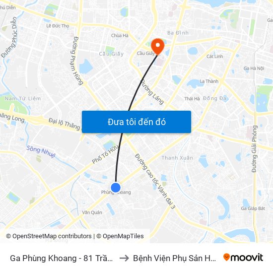 Ga Phùng Khoang - 81 Trần Phú to Bệnh Viện Phụ Sản Hà Nội map