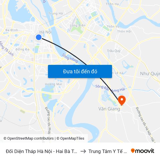 Đối Diện Tháp Hà Nội - Hai Bà Trưng (Cạnh 56 Hai Bà Trưng) to Trung Tâm Y Tế Huyện Văn Giang map