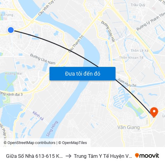 Giữa Số Nhà 613-615 Kim Ngưu to Trung Tâm Y Tế Huyện Văn Giang map