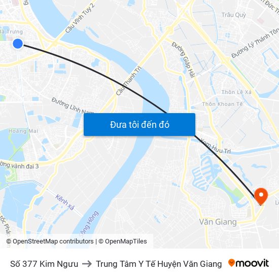 Số 377 Kim Ngưu to Trung Tâm Y Tế Huyện Văn Giang map