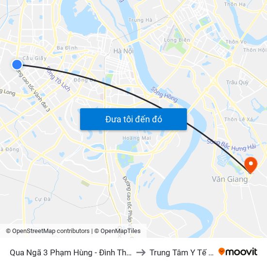 Qua Ngã 3 Phạm Hùng - Đình Thôn (Hướng Đi Phạm Văn Đồng) to Trung Tâm Y Tế Huyện Văn Giang map