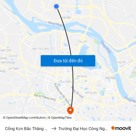 Cổng Kcn Bắc Thăng Long - Vietcombank to Trường Đại Học Công Nghệ Giao Thông Vận Tải map