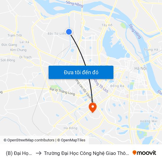 (B) Đại Học Mỏ to Trường Đại Học Công Nghệ Giao Thông Vận Tải map