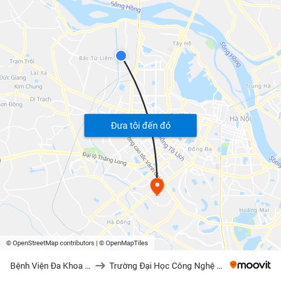 Bệnh Viện Đa Khoa Phương Đông to Trường Đại Học Công Nghệ Giao Thông Vận Tải map