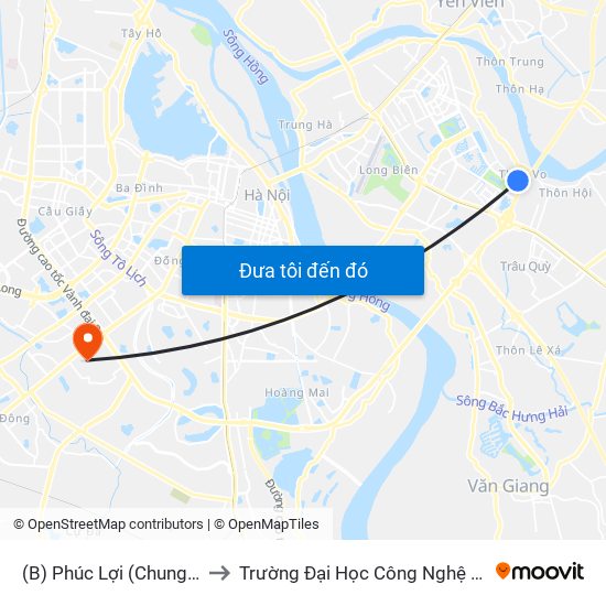 (B) Phúc Lợi (Chung Cư Ruby City) to Trường Đại Học Công Nghệ Giao Thông Vận Tải map