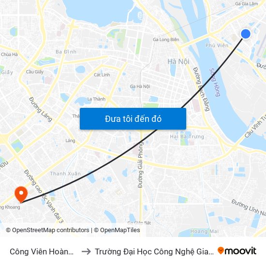 Công Viên Hoàng Như Tiếp to Trường Đại Học Công Nghệ Giao Thông Vận Tải map