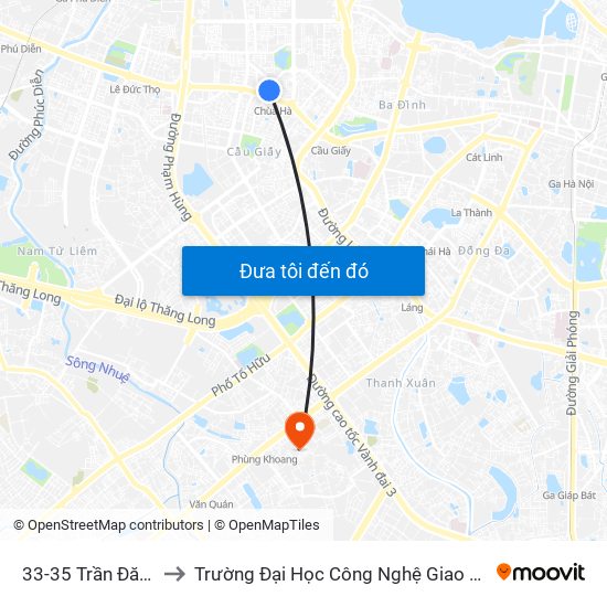 33-35 Trần Đăng Ninh to Trường Đại Học Công Nghệ Giao Thông Vận Tải map