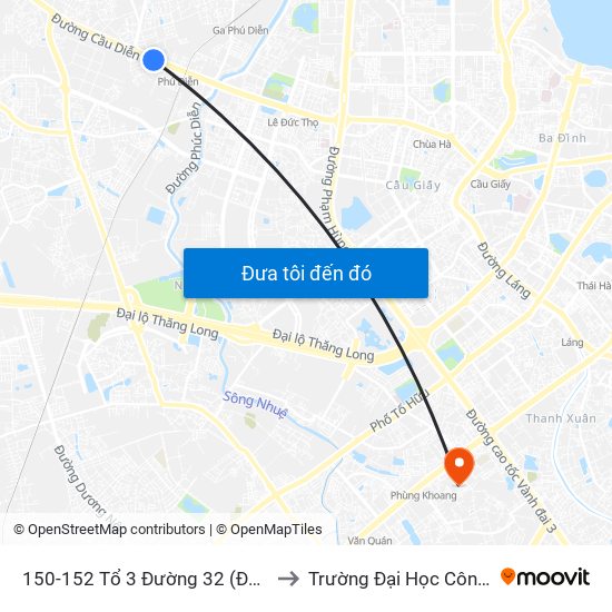 150-152 Tổ 3 Đường 32 (Đối Diện Công Ty Vật Liệu & Bưu Điện ) to Trường Đại Học Công Nghệ Giao Thông Vận Tải map