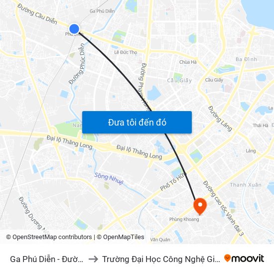 Ga Phú Diễn - Đường Cầu Diễn to Trường Đại Học Công Nghệ Giao Thông Vận Tải map