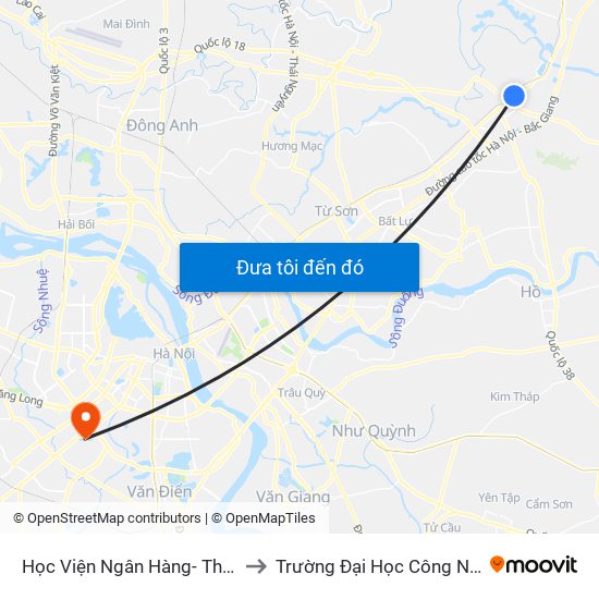 Học Viện Ngân Hàng- Thị Xã Bắc Ninh - Quốc Lộ 1 to Trường Đại Học Công Nghệ Giao Thông Vận Tải map