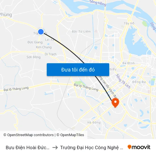 Bưu Điện Hoài Đức - Ngã Tư Trôi to Trường Đại Học Công Nghệ Giao Thông Vận Tải map