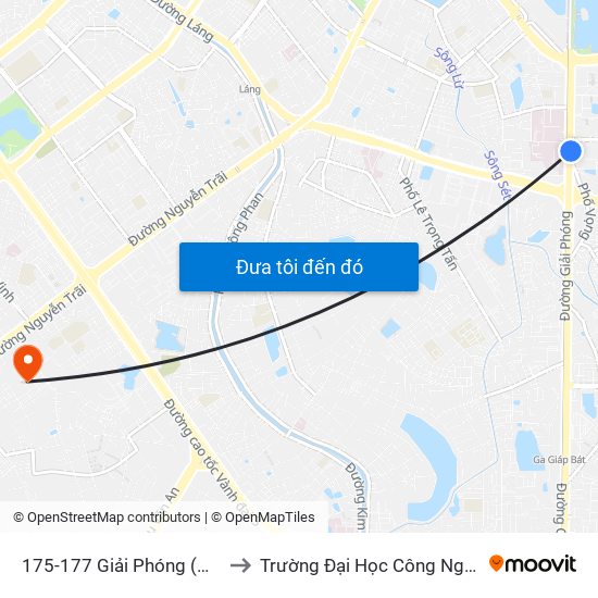 175-177 Giải Phóng (Ngã 3 Lê Thanh Nghị) to Trường Đại Học Công Nghệ Giao Thông Vận Tải map