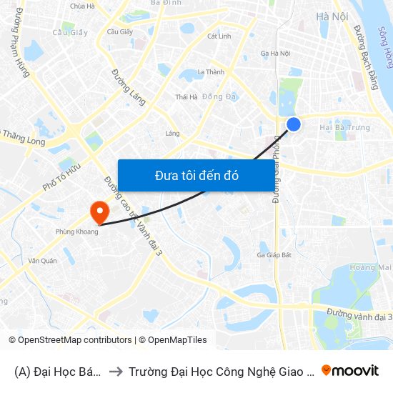 (A) Đại Học Bách Khoa to Trường Đại Học Công Nghệ Giao Thông Vận Tải map