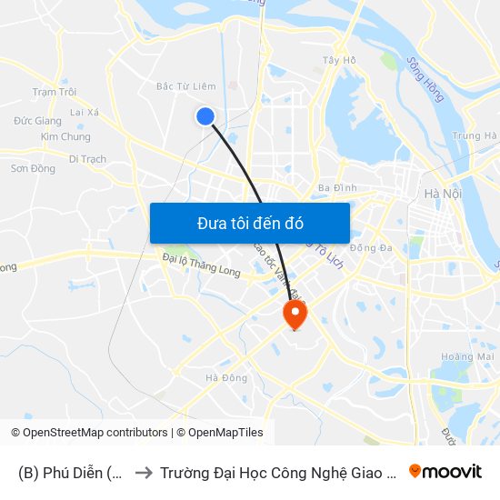 (B) Phú Diễn (Trại Gà) to Trường Đại Học Công Nghệ Giao Thông Vận Tải map