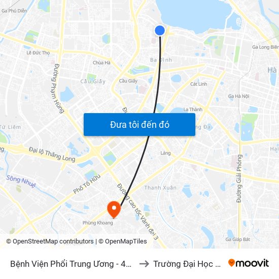 Bệnh Viện Phổi Trung Ương - 463 Hoàng Hoa Thám (Đối Diện 410 Hoàng Hoa Thám) to Trường Đại Học Công Nghệ Giao Thông Vận Tải map