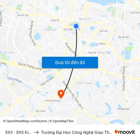 593 - 595 Kim Mã to Trường Đại Học Công Nghệ Giao Thông Vận Tải map