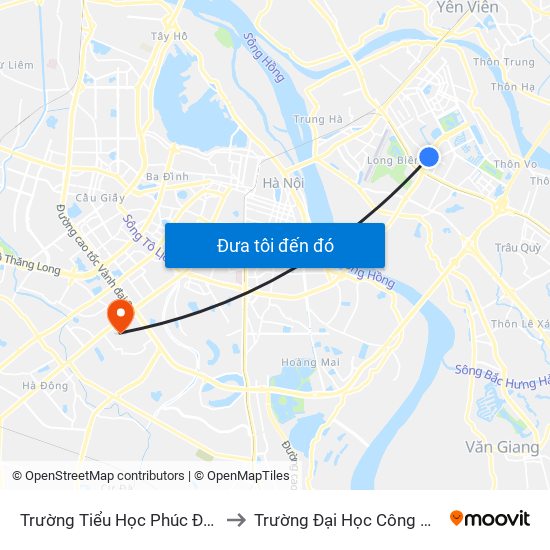Trường Tiểu Học Phúc Đồng - Đường Chu Huy Mân to Trường Đại Học Công Nghệ Giao Thông Vận Tải map