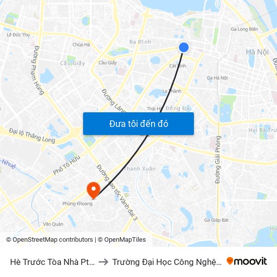 Hè Trước Tòa Nhà Pta - Số 1 Kim Mã to Trường Đại Học Công Nghệ Giao Thông Vận Tải map