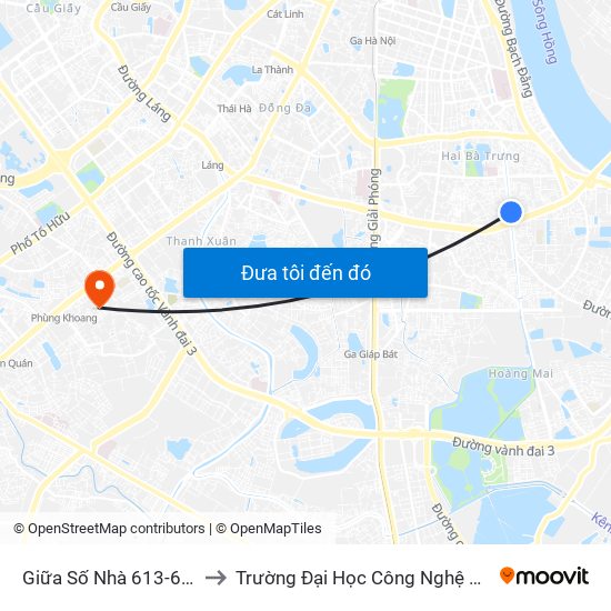 Giữa Số Nhà 613-615 Kim Ngưu to Trường Đại Học Công Nghệ Giao Thông Vận Tải map