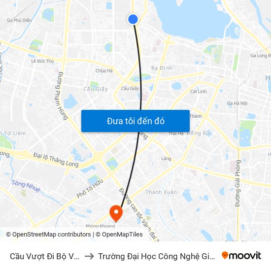 Cầu Vượt Đi Bộ  Võ Chí Công to Trường Đại Học Công Nghệ Giao Thông Vận Tải map