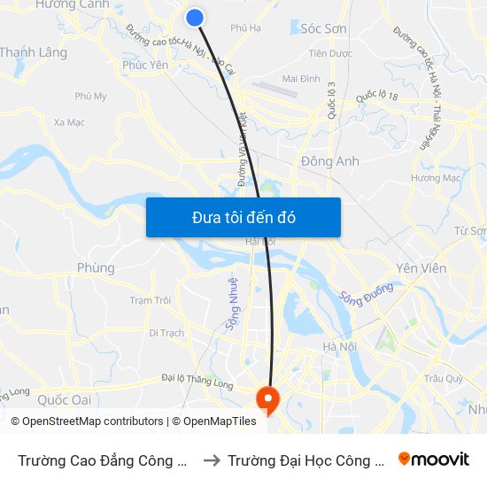 Trường Cao Đẳng Công Nghiệp Phúc Yên (Chiều Về) to Trường Đại Học Công Nghệ Giao Thông Vận Tải map